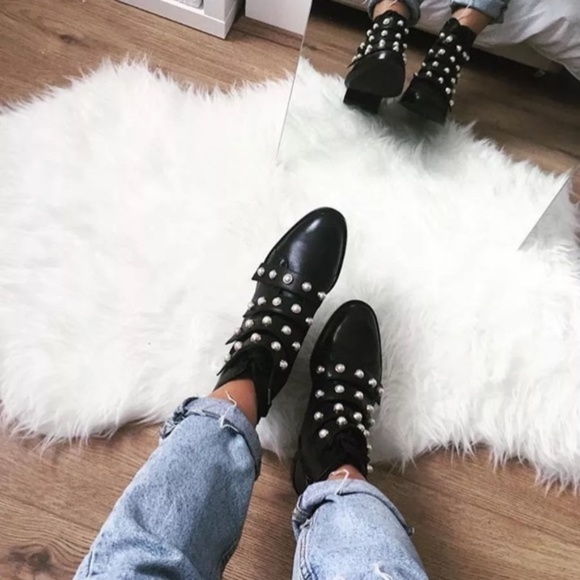 zara ankle boots with faux pearls